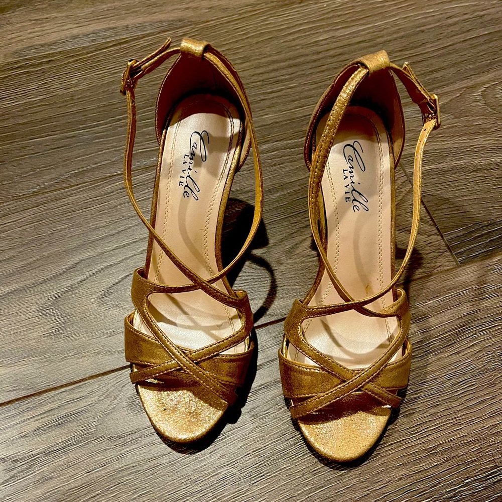 Rose gold 3 inch strappy heels